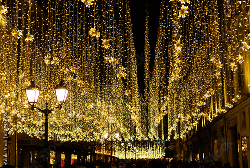 Canvas Print Christmas illuminations on Nikolskaya street in Moscow.
