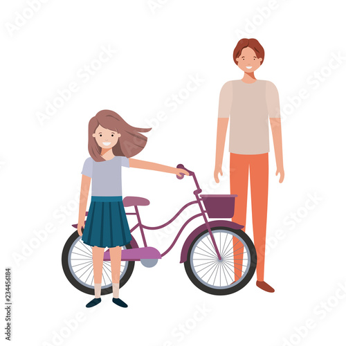 father and daughter with bycicle avatar character