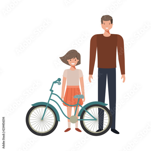 father and daughter with bycicle avatar character