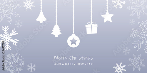 grey christmas greeting card with snowflake border and decoration vector illustration EPS10