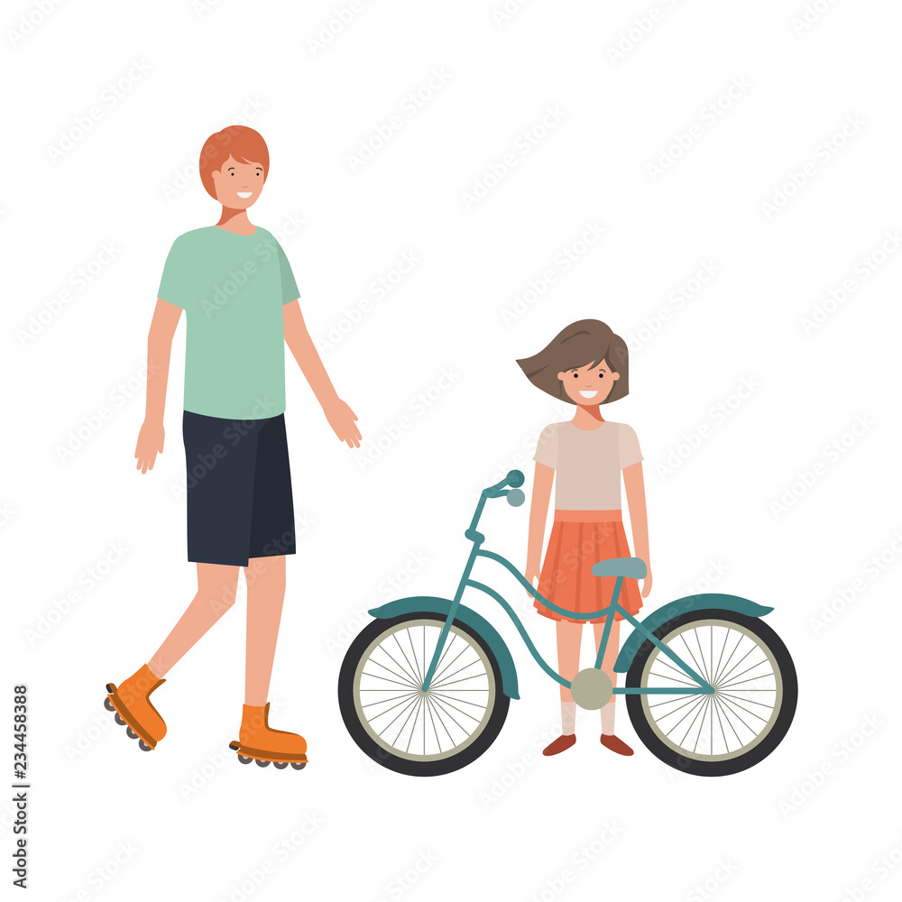 father and daughter with bycicle avatar character father and daughter with bycicle avatar character