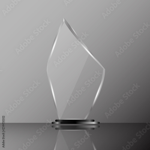 Glass shining trophy Isolated on black background. Glass Trophy Award illustration,