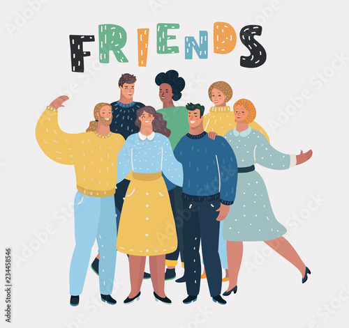 Group of happy talking friends
