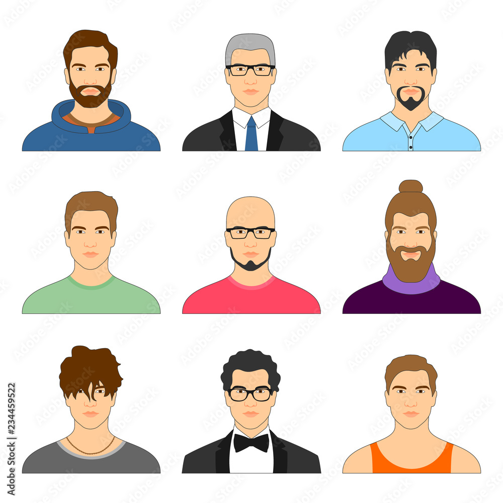 Set of male avatar. Collection of different men faces on isolated background. Set of male avatar. Collection of different men faces on isolated background.