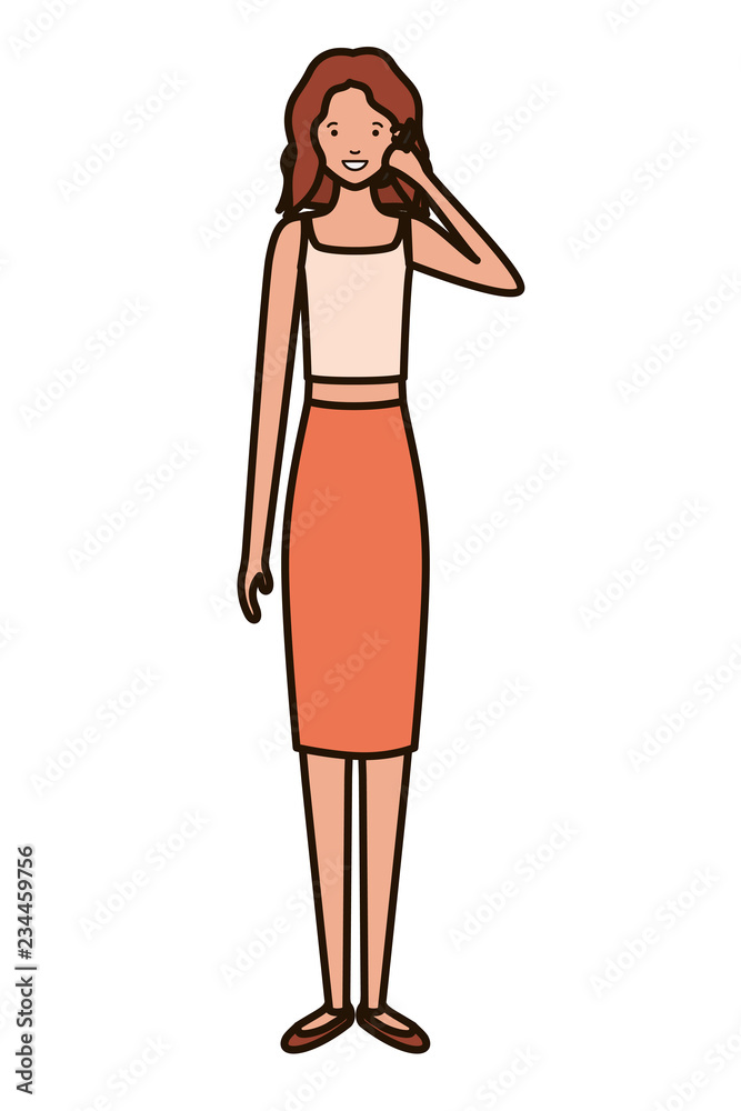 young woman with smartphone avatar character young woman with smartphone avatar character