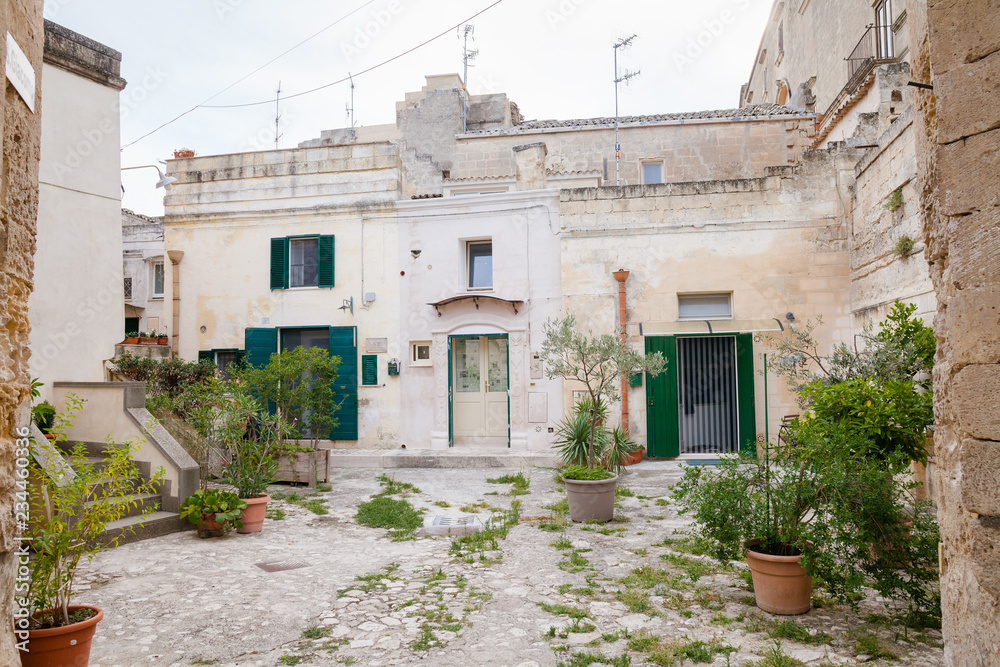 View of the ancient patio of Matera (Sassi di Matera), European Capital of Culture 2019,  Basilicata, Southern Italy