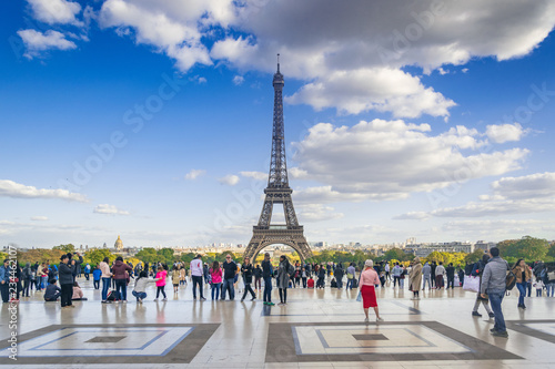 PARIS, FRANCE - 02 OCTOBER 2018: Eiffel tower, symbol of Paris , captured from Trocadero square
