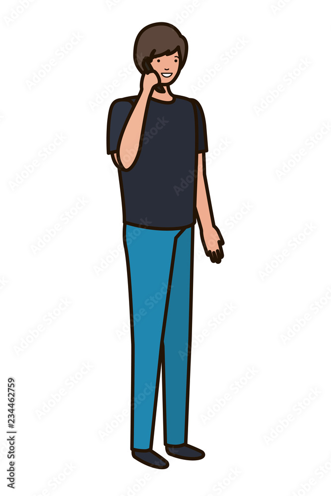 young man with smartphone avatar character young man with smartphone avatar character