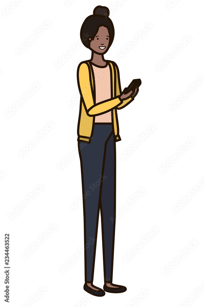 young woman with smartphone avatar character young woman with smartphone avatar character