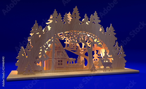 3d rendering wooden candle stand tradition new year's christmas tree house deer wood carving