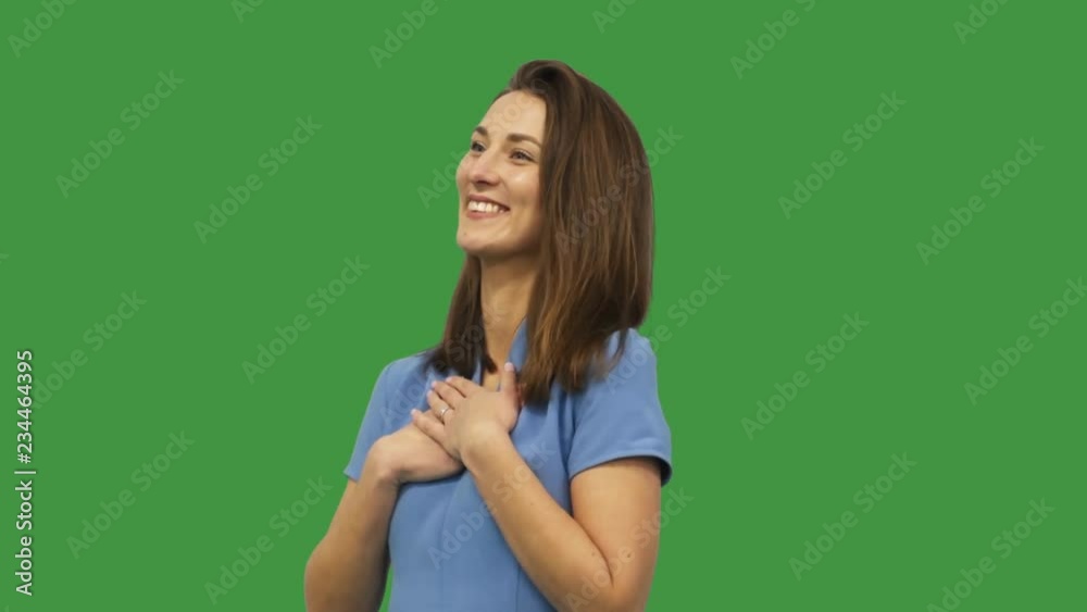 girl smiling on green screen