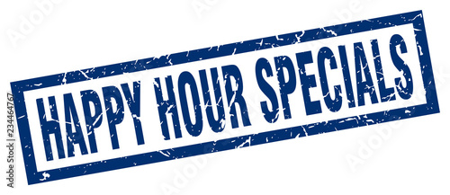 square grunge blue happy hour specials stamp