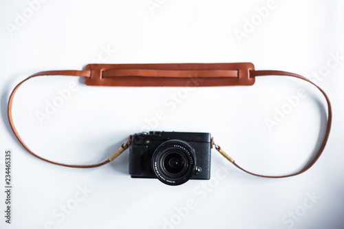 Leather mirrorless camera strap with thread handmade work