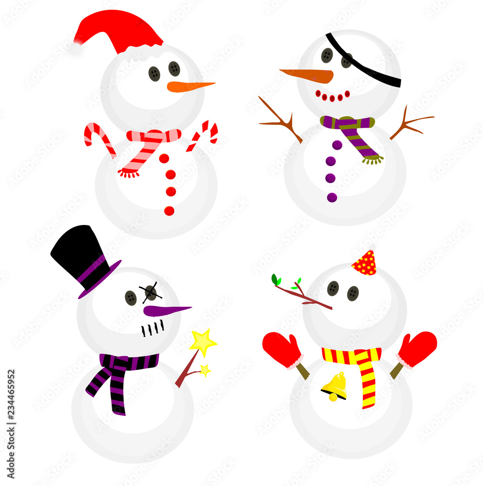 Set of winter snowman, Collection of snowmen in different costumes