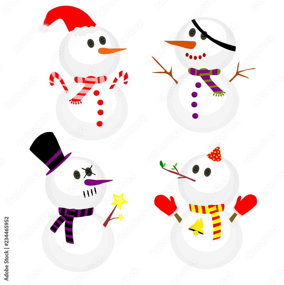 Set of winter snowman, Collection of snowmen in different costumes Set of winter snowman, Collection of snowmen in different costumes