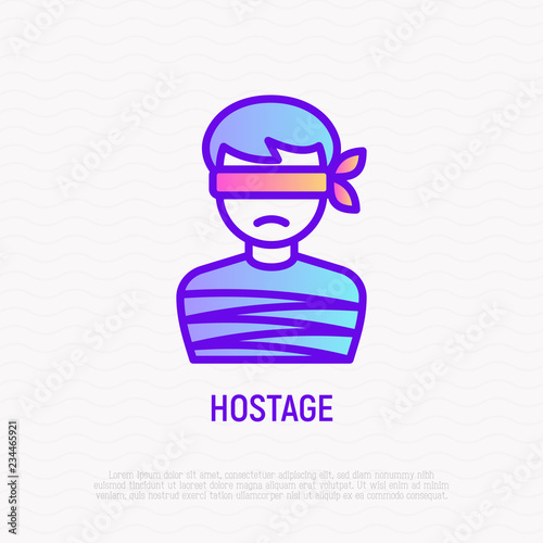Hostage thin line icon: tied human. Modern vector illustration of kidnapping.