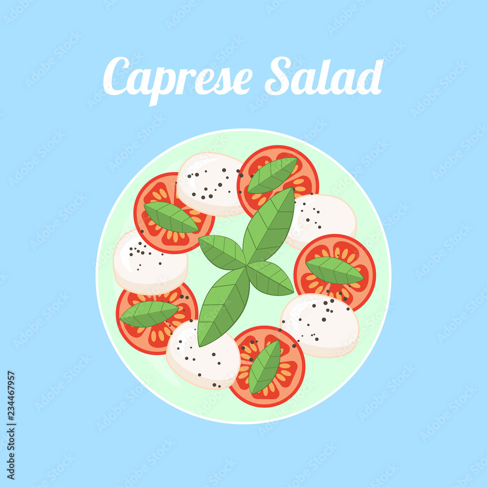 Caprese, traditional italian salad. Flat vector