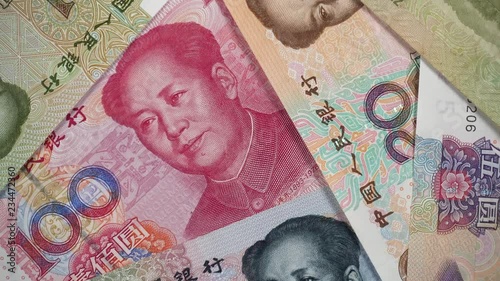China yuan banknotes rotation, Chinese currency bank notes. 4K UHD video clip