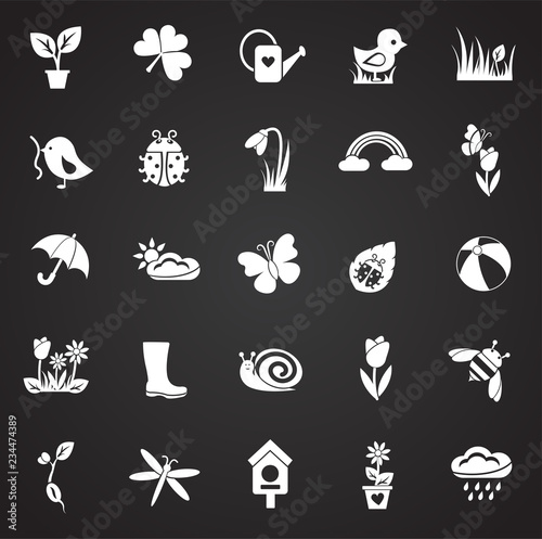 Spring set on black background icons