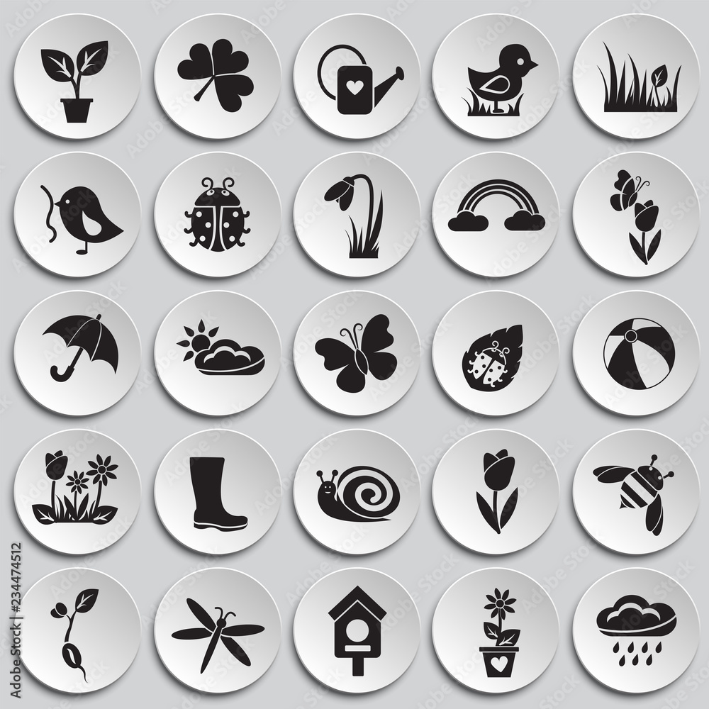 Spring set on plates background icons Spring set on plates background icons