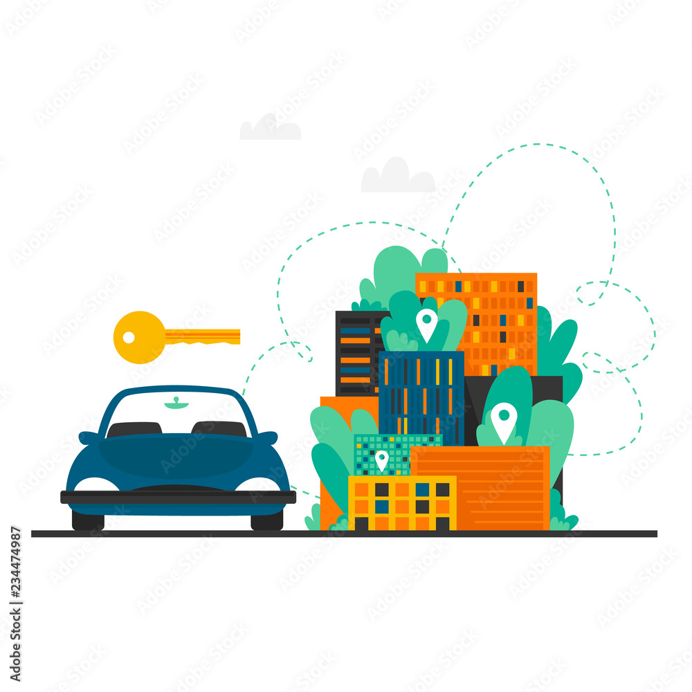 Naklejka premium Car rent. Flat style vector illustration.