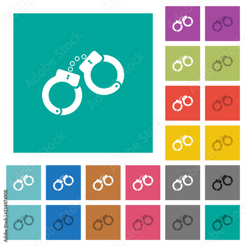 Handcuffs square flat multi colored icons