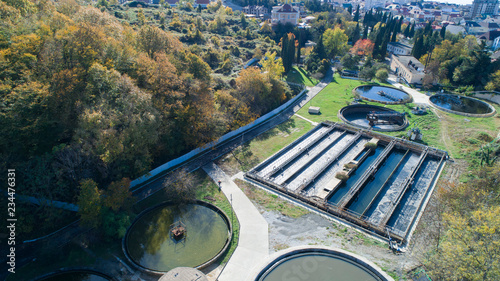 aerial view of modern eco-friendly treatment facilities. engineering infrastructure in the mountains