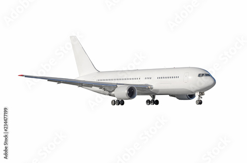 Jet airplane with ready landing gear isolated on white background. © aapsky