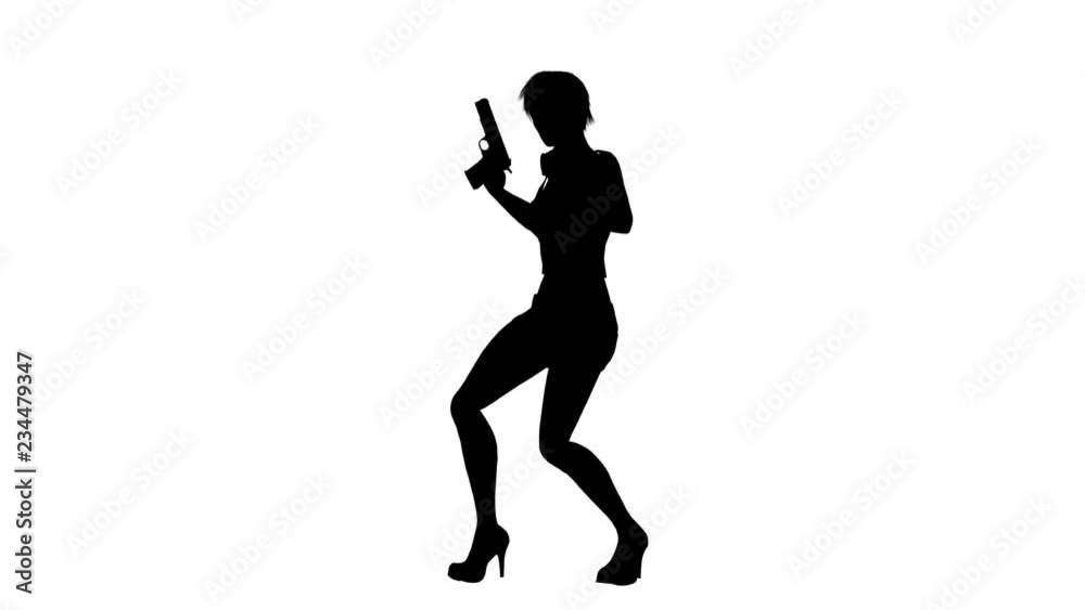 Silhouette of a dancing woman with guns. Alpha channel. Alpha matte. FullHD. Silhouette of a dancing woman with guns. Alpha channel. Alpha matte. FullHD.