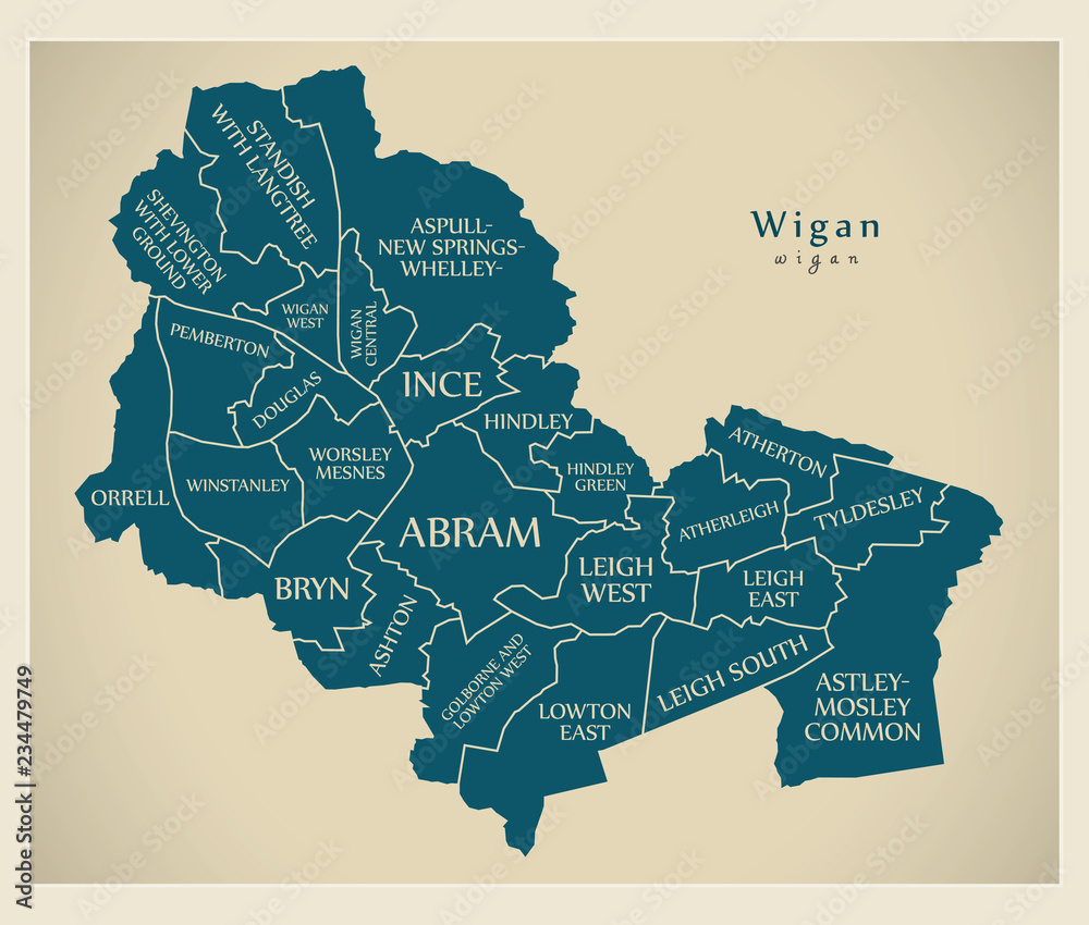 Map Of Wigan Area Modern City Map - Wigan City Of England With Wards And Titles Uk Stock  Vector | Adobe Stock