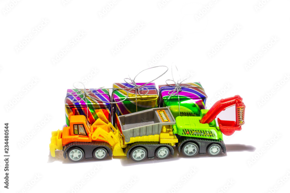 toy car and gift box on white background toy car and gift box on white background