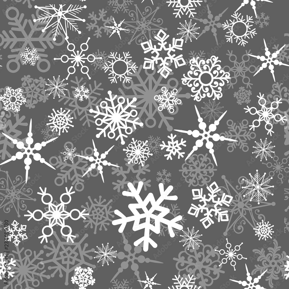 Vector seanless pattern. Snow flakes on the grey background. Vector seanless pattern. Snow flakes on the grey background.