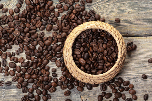 coffee bean in wood bowl