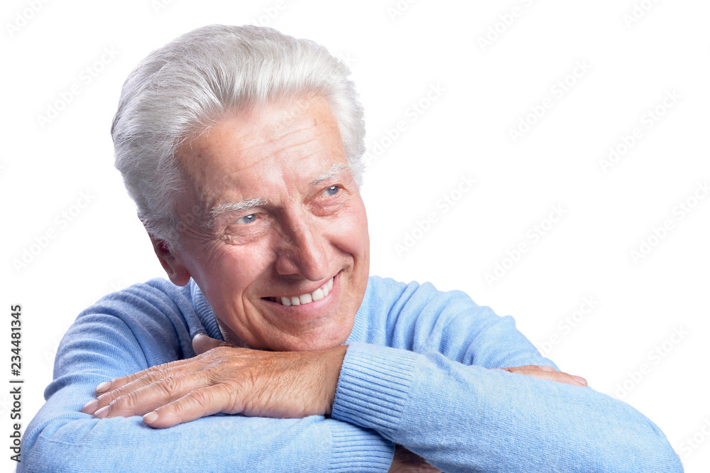 Smilling senior man posing on white background Smilling senior man posing on white background