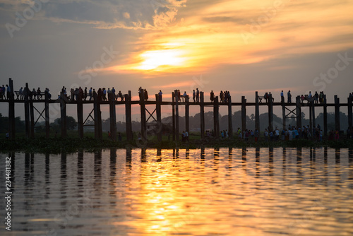 Ubend bridge at sunset time landmark of Myanmar Mandalay