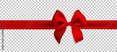 Realistic red bow and ribbon isolated on transparent background. Template for brochure or greeting card. Vector illustration. photo