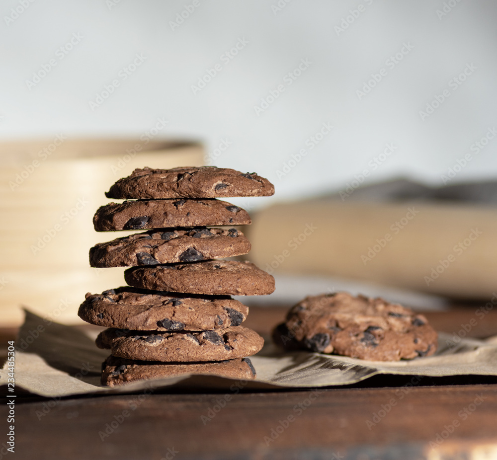 stack of round chocolate chip cookies stack of round chocolate chip cookies