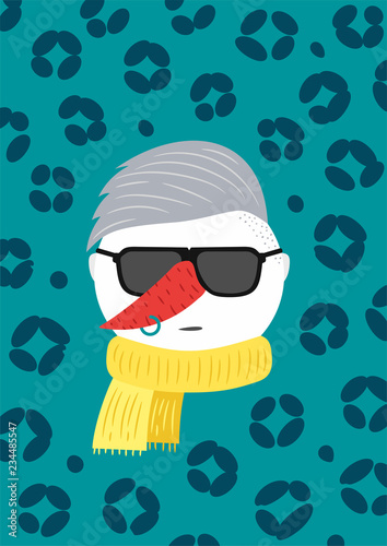 Stylish modern angry snowman with hairstyle