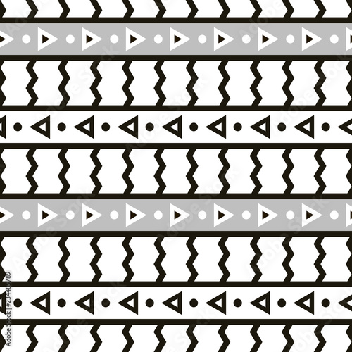 Vector seamless geometric pattern. Abstract background with vertical and horizontal zigzag lines and stripes, triangles and dots. Design element for decor, web, prints, digital, wrapping paper.