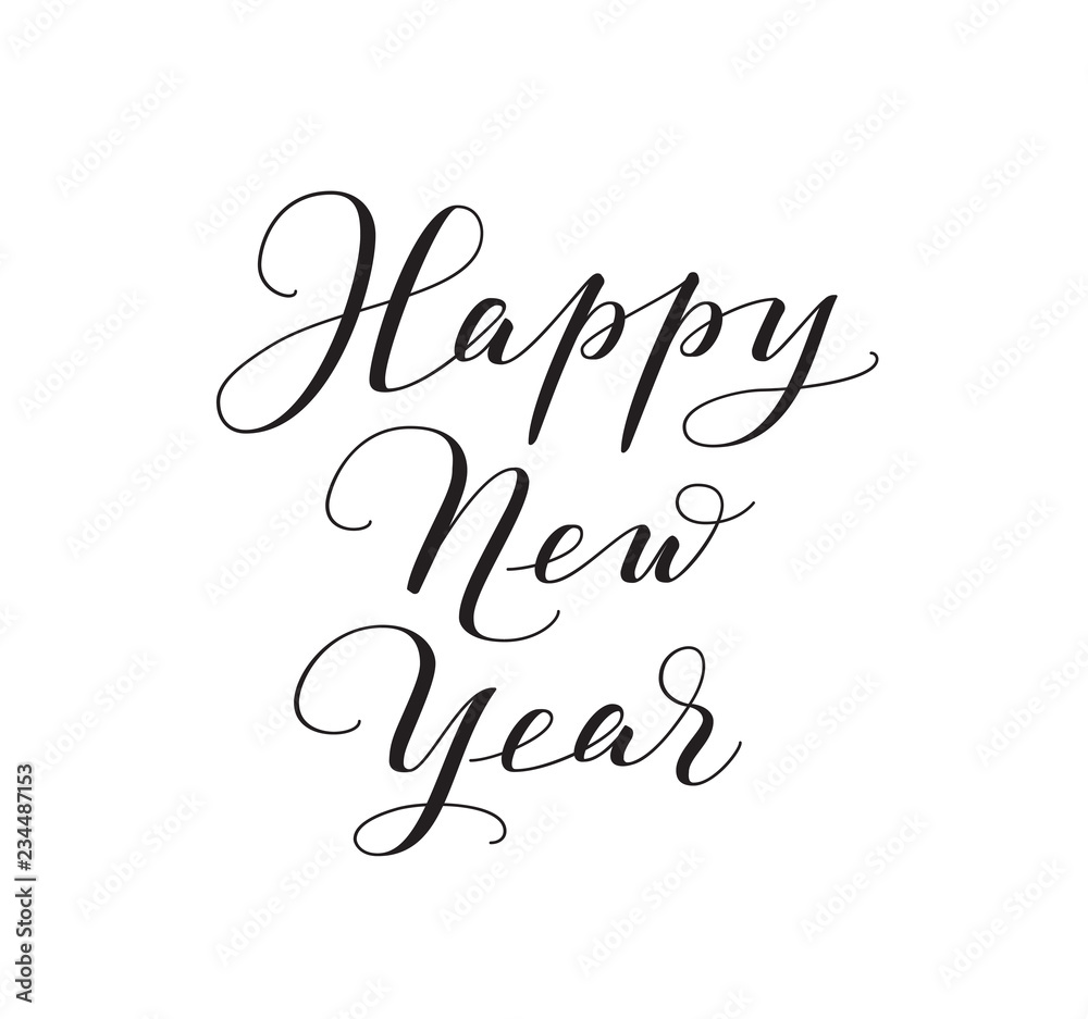 Happy New Year calligraphy isolated on white background. Vector hand drawn text