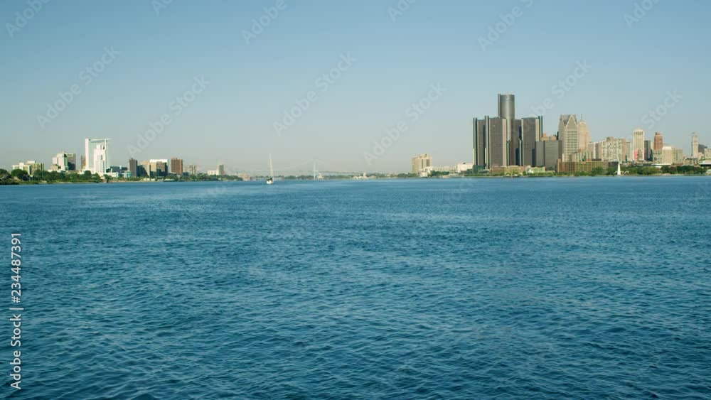 Detroit River Sailboat Cruising Windsor Detroit And Bridge Detroit River Sailboat Cruising Windsor Detroit And Bridge