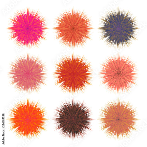 Set of colored vector furry balls, isolated elements on white background