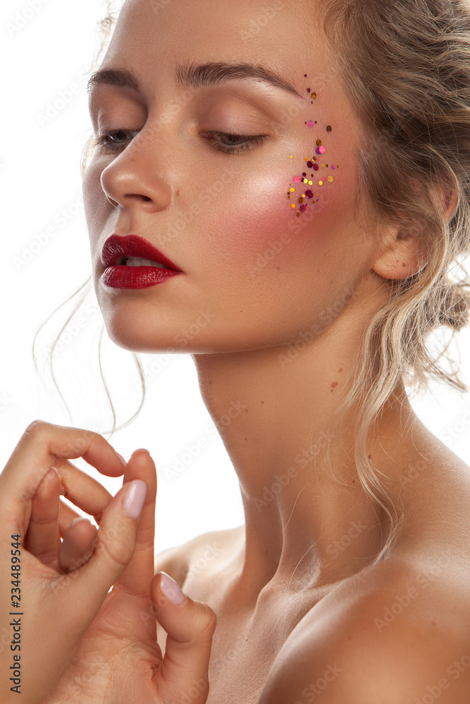 beauty portrait of a female on white background with make up beauty portrait of a female on white background with make up