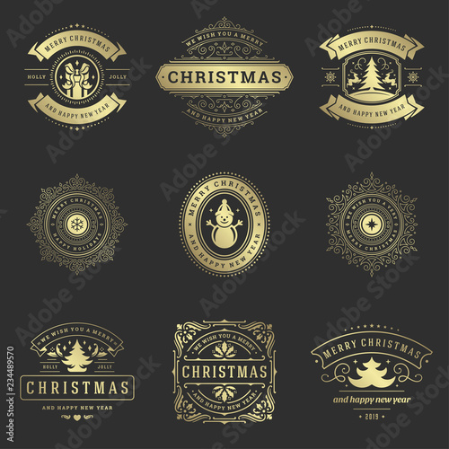 Christmas labels and badges vector design elements set.