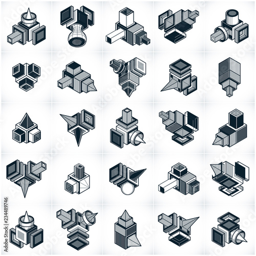 Different engineering constructions collection, abstract vectors set.