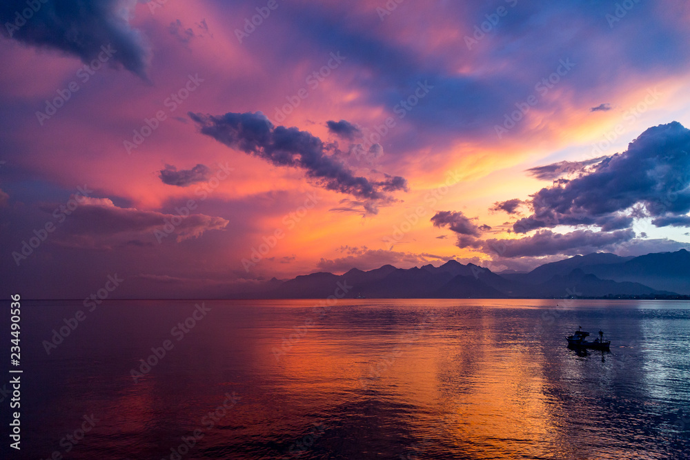 Fototapeta premium Sunset over Antalya mountain range