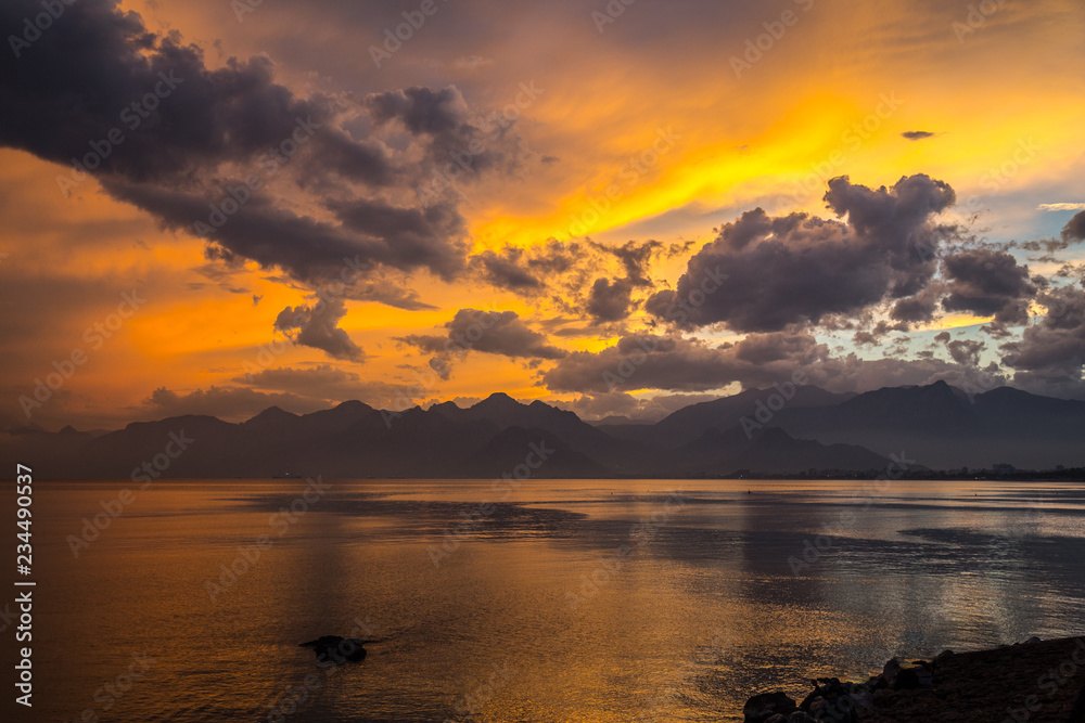 Fototapeta premium Sunset over Antalya mountain range