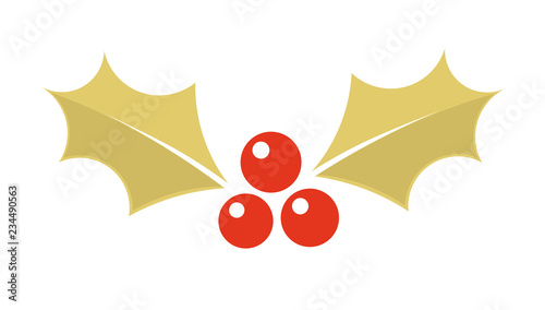 Christmas plant golden symbol,  holly berry icon