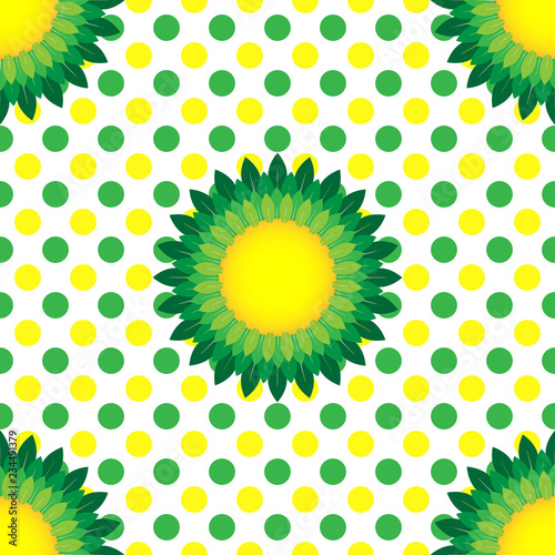 Flower seamless pattern. Vector illustration of a flower from petals seamless pattern. Background of abstract green flowers.