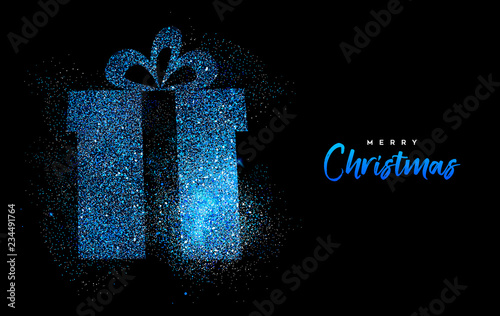 Merry Christmas blue glitter gift greeting card